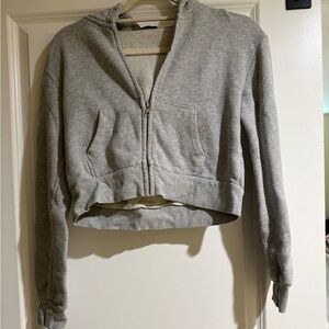 Brandy Melville Light Gray Cropped Zip Hoodie